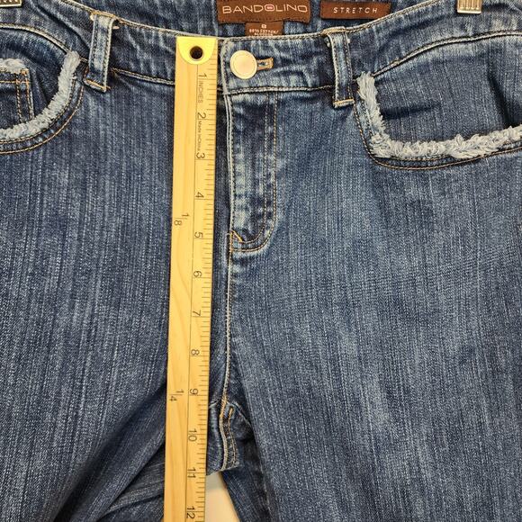 Bandolino Embroidered Stretch Jeans Size 8 30" Frayed Pockets Medium Wash Y2K - Picture 9 of 11